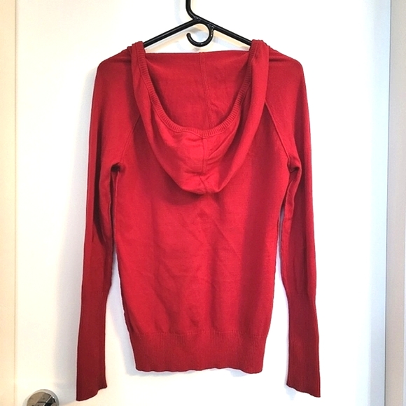 AMERICAN EAGLE V-Neck Pullover Red Angora Cotton Hooded Sweater Women M - Picture 4 of 7